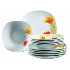 Domestic 920840 Papavero Porzellan Tafelservice 12-teilig mit je 6 Teller tief und flach