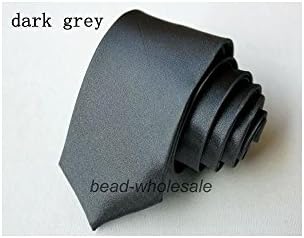 Mens Skinny Tie Plain Wedding Slim Narrow Necktie Formal Casual Party Solid New Color: Dark Grey
