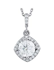 Jewelplus 14k Gold Diamond Halo-Style Cushion Frame Pendant/Necklace with 14k Gold 18" Long Chain