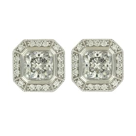 Platinum Overlay Sterling Silver Cushion-Cut Prong-Set Cubic Zirconia Stud Earrings