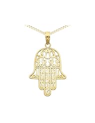 Hamsa Pendant Necklace in 14K Yellow Gold with Chain