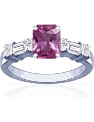 Platinum Emerald Cut Pink Sapphire Ring With Sidestones