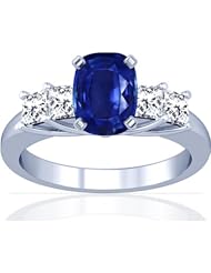 18K White Gold Cushion Cut Blue Sapphire Ring With Sidestones
