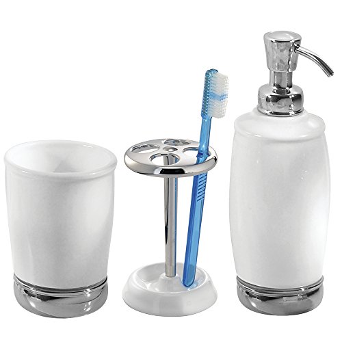 mDesign 3Piece Bath Accessories Set, White/Chrome Home Garden Bathroom