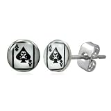 Stainless Steel Ace Of Spades Playing Card 7mm Stud Earrings