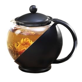 Primula Black 40-Ounce Teapot Includes Loose Tea Infuser and 3 Flowering Green Teas