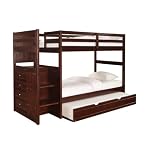 Ranco Cappuccino Wood Twin Twin Stairway Bunk Bed w/ End Chest & Trundle