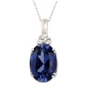 10k White Gold Lab Created Ceylon Sapphire and Lab Created White Sapphire Pendant, 18"