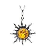 Certified Genuine Honey Amber and Sterling Silver Flaming Sun Medium Pendant, 18