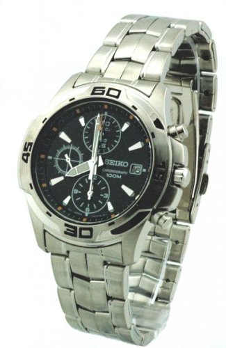 Seiko Stainless Steel Chronograph Black Face Watch Model SND617P1