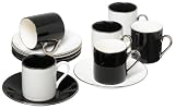 Yedi Houseware Classic Coffee and Tea Black and White Espresso Cups and Saucers, Set of 6