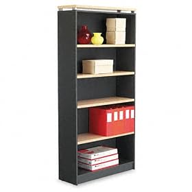 Alera Seville Series Bookcase, 5 Shelves, 36 W by 15 D by 72 H, Charcoal Maple