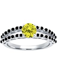 1.18 Ct Round Canary and Black Diamond 18K White Gold Ring