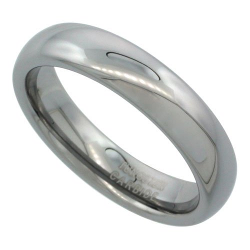 Tungsten Carbide 5mm Comfort Fit Domed Wedding Band Ring for Him  Her Mirror Polished Finish, sizes 5 to 15