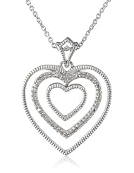 Sterling Silver Triple Heart Diamond Pendant Necklace (1/10 cttw, I-J Color, I3 Clarity), 18"