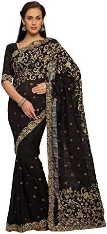 Designersareez Women's Bhagalpuri Silk Embroidered Saree Free Size Black