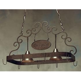 2nd Ave Bon Appetit Lighted Rectangular Hanging Pot Rack with 2 Downlights Finished