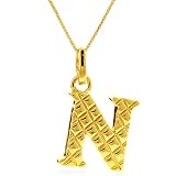 Sterling Silver & 18K Gold Overlay Big 'N' Pendant w/ Box Chain 18