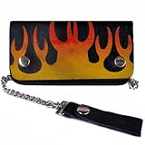 BIKER STYLE BLACK WIDE FLAMING CHAIN LINKED WALLET