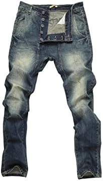 Eurssto Women's Basic Vintage Dorp-crotch Denim Jeans Pants Large Navy