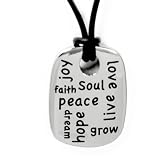 Inspirational Jewelry - Pray Hope Dream... Joy Peace Love ... Grow Live Faith Soul ...Humanities Pendant Necklace with rope. Stainless Steel (with FREE Velvet Pouch)