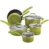 Rachael Ray Porcelain/Hard Enamel II Nonstick 10-Piece Cookware Set, Green Gradient