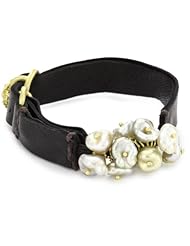 Vibes "Edgy" 18 Karat Gold Keshi pearl Diamond and Leather Bracelet