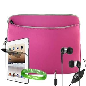 Apple Ipad Accessories Kit: ** PINK ** Form Fitted Scratch Defense Neoprene Sleeve Cover + iPad Earphones with Mic + Custom Cut iPad Screen Protector + Vangoddy Live * Laugh * Love Wrist band