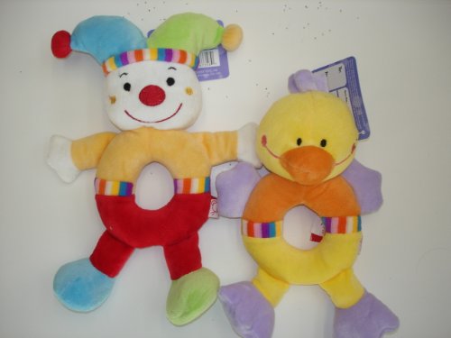 Baby Plush Ring Rattle - Bear Clown and Ducky, 2 Pcs/set