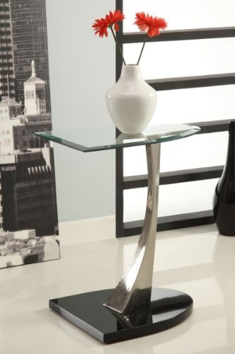 Powell Brushed Chrome Black Chairside Table