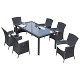 Ambientehome 63458AM 7-teilige Sitzgruppe, Essgruppe Ledo Gartenmöbel Polyrattanmöbel, schwarz