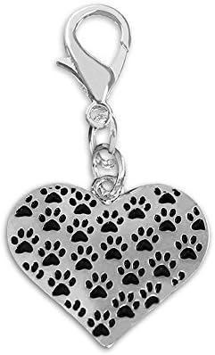 Multi Paw Print Hanging Heart Charms (Wholesale Pack - 25 Charms)