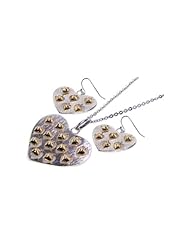 Nickel Free Sterling Silver Pendant & Earring Sets 4 Toned Big Multi Heart Set