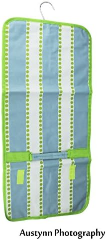 Jewelry Makeup Hanging Roll-up Travel Case Stripes and Dots Pattern Green Blue White