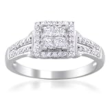 14k White Gold Princess-cut & Round Composite Diamond Engagement Ring (1/2 cttw, H-I, I1-I2)