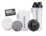 Smartshake XL 800ml Drinks Bottle and Shaker with Storage Compartment - Black Lid Edition