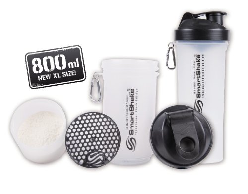Smartshake XL 800ml Drinks Bottle and Shaker with Storage Compartment - Black Lid Edition