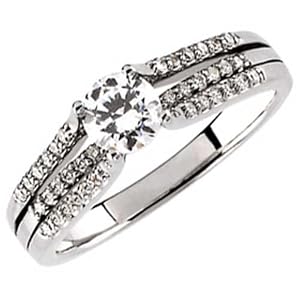 14Kt White Gold Triple Split Diamond Engagement Ring (Center stone is not included)