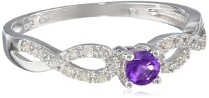Sterling Silver Amethyst and Diamond Promise Ring (0.1 Cttw, G-H Color, I2-I3 Clarity), Size 8