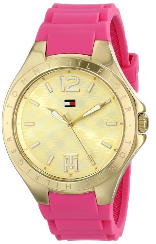 Tommy Hilfiger Women's 1781387 Gold-Tone Watch with Pink Silicone Band