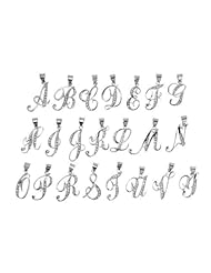 Bling Jewelry 925 Silver CZ Cursive Initial Letter O Alphabet Necklace 18in