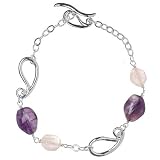SkyeSterling Designer Amethyst + Rose Quartz Nugget Paisley Bracelet 7.5in