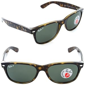 Ray-Ban RB2132 New Wayfarer Polarized Sunglasses,Tortoise/Green Polarized,55 mm