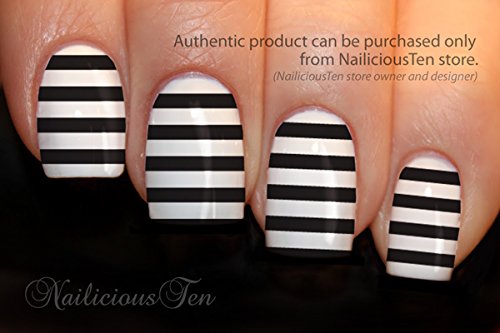 NAILICIOUS TEN Black Stripe Nail Wraps Art Water Transfer Decals 12pcs - ST8019