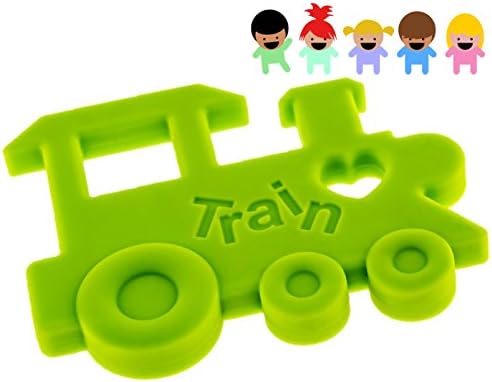 Genie Best #1 Silcone Teether for Baby Teething Pain Relief Moms &amp; Babies Endorsed. Non-Toxic Large Textured Surface BPA Free FDA Approved. Reduce Drooling and Fussiness! (Green Train)