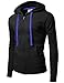 Doublju Super Slim Contrast Drawstring Color Athletic Zip-Up Hoodie