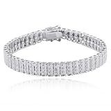 Rhodium Plated Sterling Silver Diamond Accent Line Bracelet, 7.25