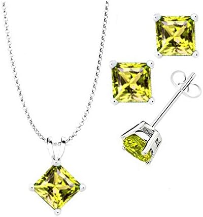 925 Sterling Silver Princess Cut Citrine Pendant & Earrings Combo Gift Set 1 Ct Each Stone 2 Ctw Earrings