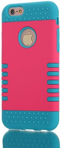 Junyaa 3-in-1 Shock-against Combo Hybrid Defender Body Armor PC & silicone Protective Case Cover Shell for Apple iPhone 6 4.7-inch Screen with Free Screen protector & Stylus (rose+Light Blue)