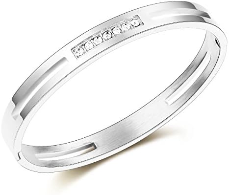 White Silver Stone Oval Bangle Bracelet High Polished Stainless Steel Magnetic For Men Women Unisex